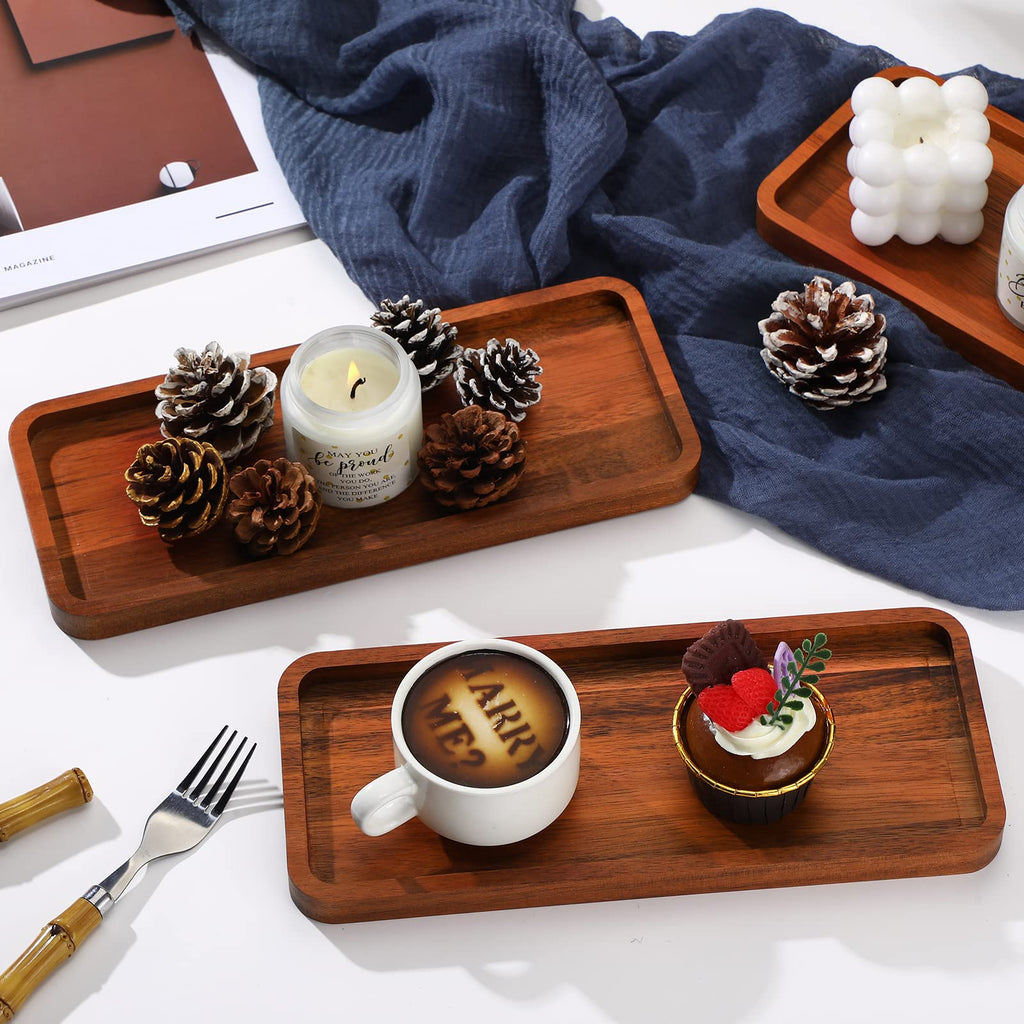 Rtteri 10 Pcs Mango Wooden Serving Platters Rectangular Wood Serving Trays 12 x 5 Inch Wooden Cheese Plates for Food Solid Wood Charcuterie Board for Snack Fruit Sushi Appetizer Home Bar Decor