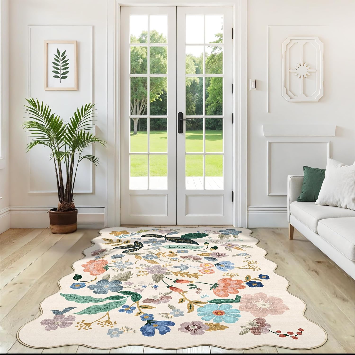 Skiennix 5x7 Living Room Area Rug - Washable Floral Non-Slip Design | Ultra Soft Carpet for Home & Office