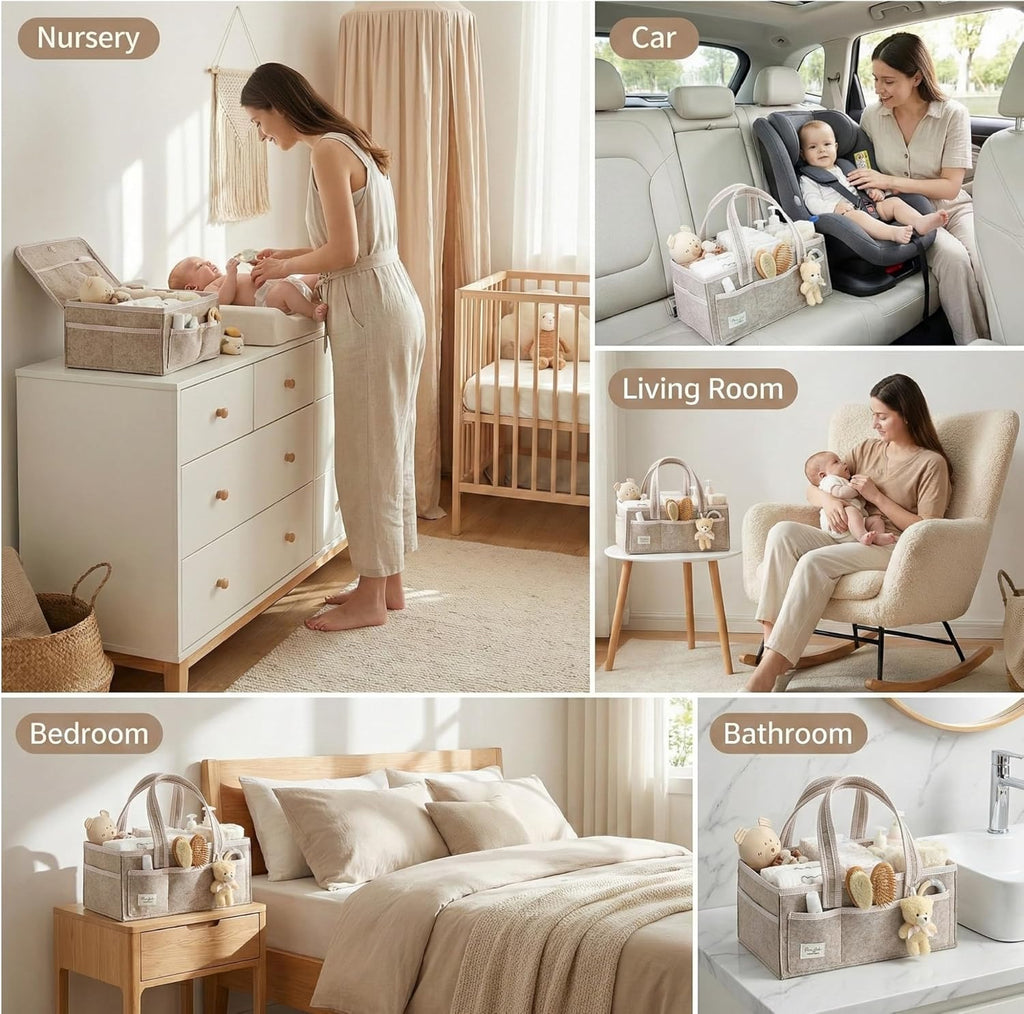 PeraBella Baby Diaper Caddy Organizer - XL Portable Felt Storage Bin for Nursery Essentials | Ideal Baby Shower Gift