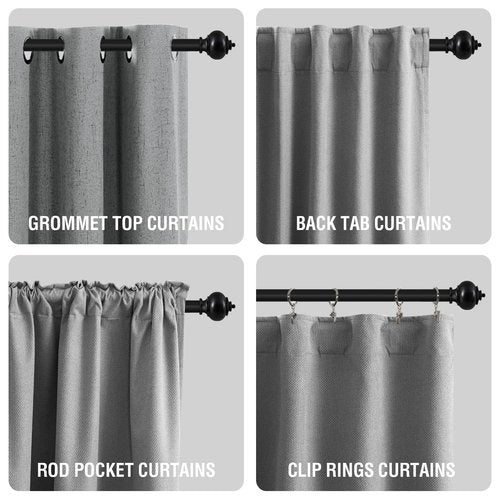 H.VERSAILTEX Curtain Rods for Windows 16.2 to 43.8 Inches 1 inch Diameter Adjustable Decorative Telescoping Curtain Rod with Brackets Heavy Duty Splicing Window Rods with Decorative Finials, Black