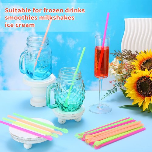 Eaasty 5000 Pcs Snow Cone Spoon Straws, Flexible Plastic Flexible Disposable Drinking Straws, Disposable Plastic Sip Stir Sticks (Yellow,Green,Orange,Rose Red)