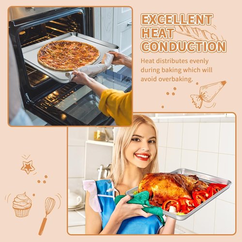 Deedro Stainless Steel Baking Sheet Set - Heavy Duty Non-Toxic Cookie Tray | Easy Clean, 17.3 x 12.3 Inch