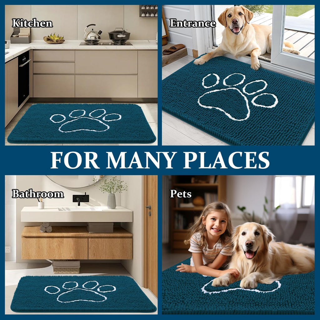 OLANLY Dog Door Mat - Absorbent Non-Slip Mud Mat for Muddy Paws | 47x32, Atlantic Blue, Quick Dry Chenille