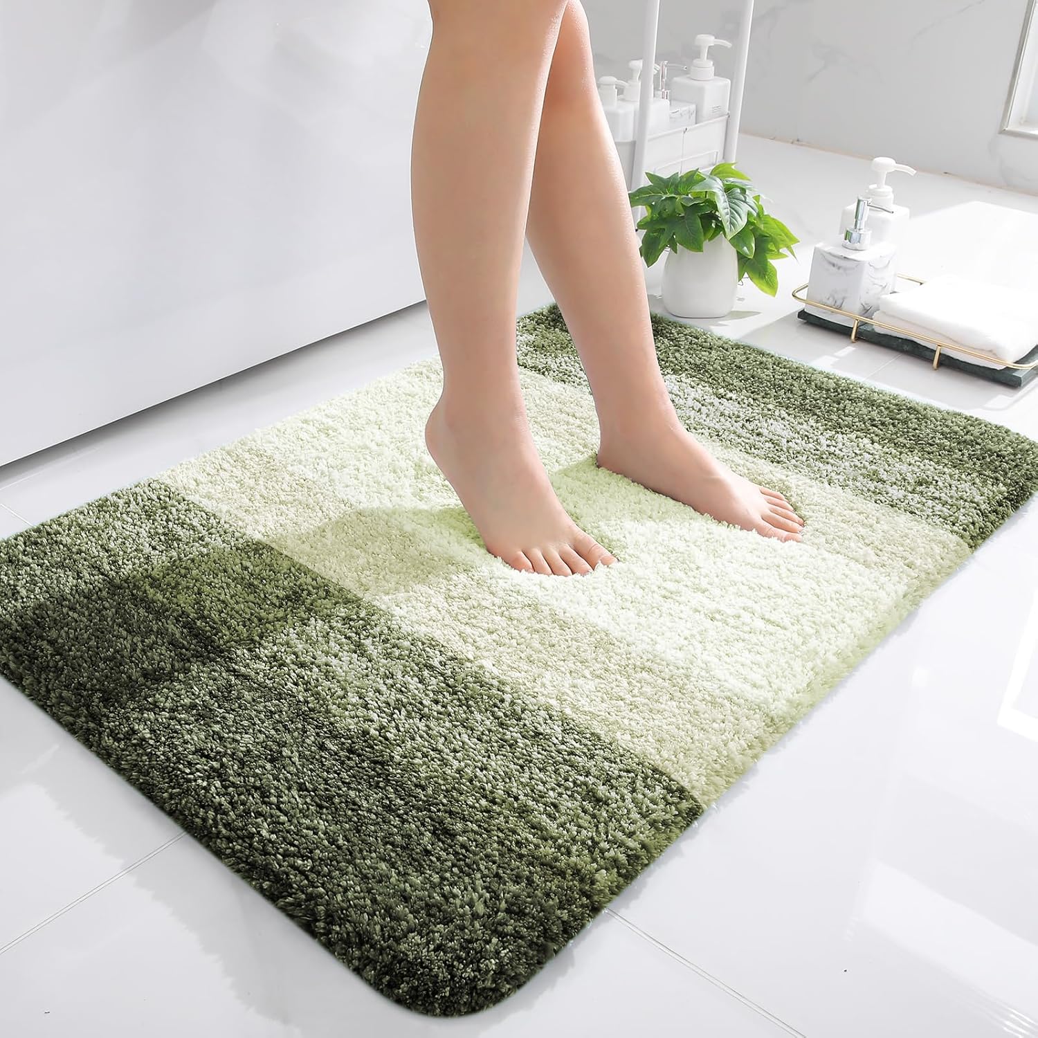 OLANLY Bathroom Rugs | Extra Soft Microfiber Mat 36x24 - Quick Dry, Rubber Backing, Dark Green