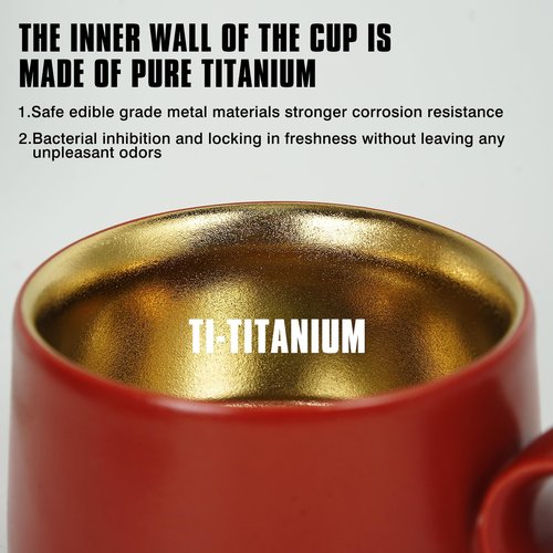 EartAura Designer’s Original Handmade Ceramic Coffee Mugs with Saucer，Food-Grade Titanium, Unique Ring Coffee cup for Office and Home, Birthday，Valentine's Gifts for Men and Women (Cherry red)