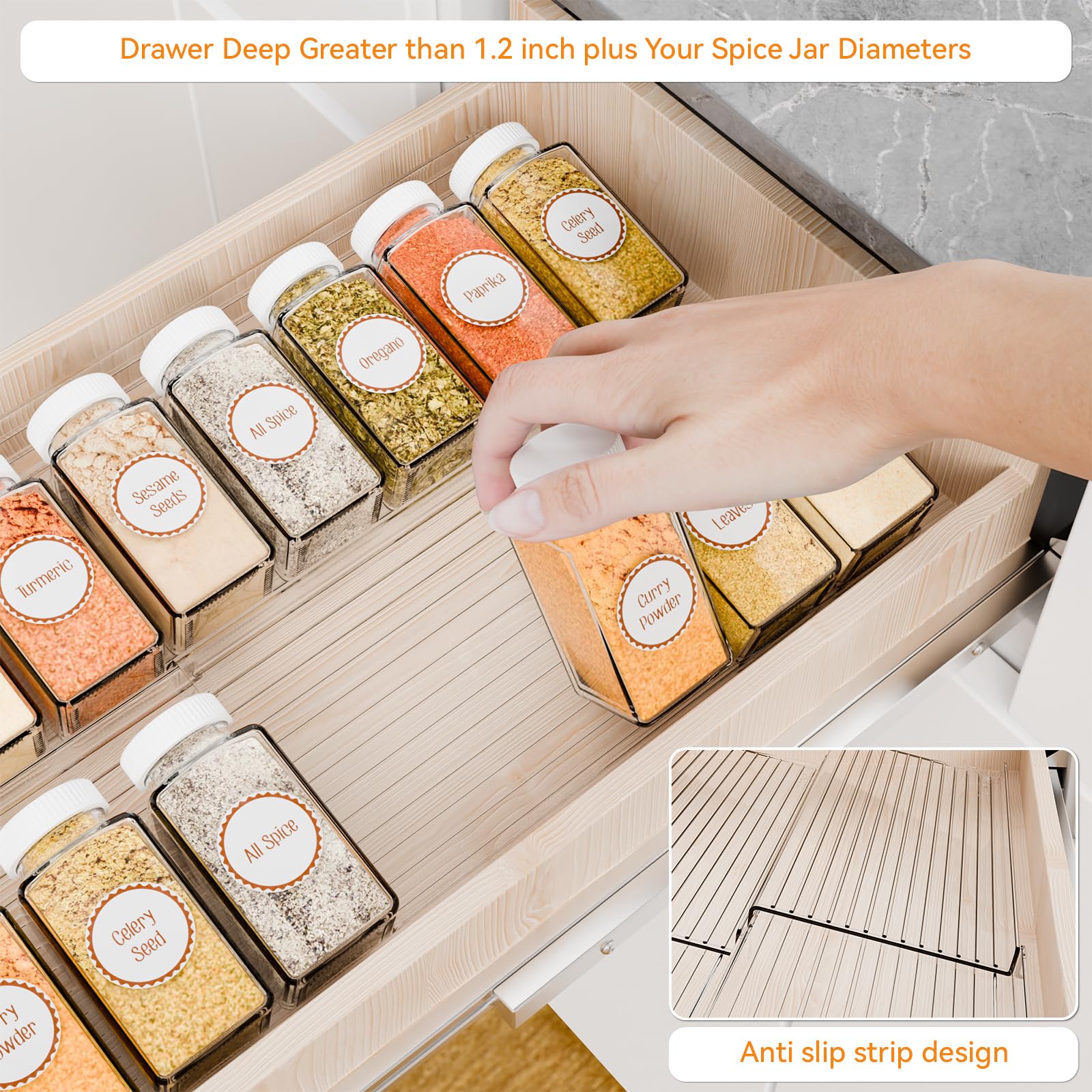 Yieach 4 Pack Adjustable Narrow Spice Rack for Drawer - Expandable From 9" to 17.7" - Acrylic Drawer Seasoning Organizer,Tiered Clear Spice Tray for Spices,Condiment,Nail Polish and Jar Organization