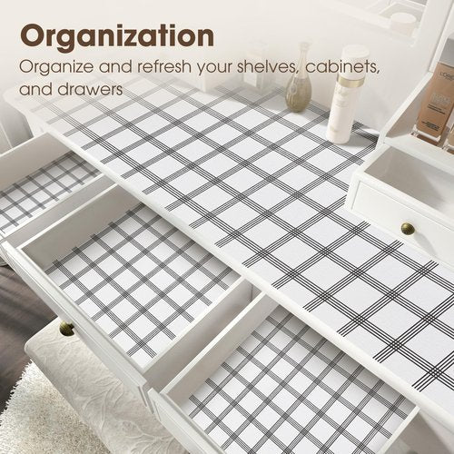 ALIUNI Drawer and Shelf Liner, Non-Slip Kitchen Cabinet Liners Non-Adhesive Thick Strong Grip Waterproof Washable Mats Protect Dresser Shelves Cupboard Bathroom Cabinets, White Stripes, 24IN X 20FT