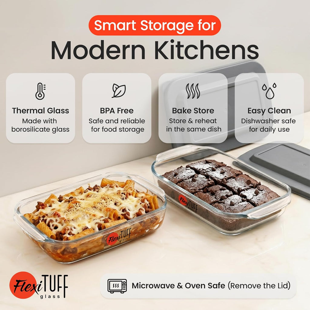 Regine Switzerland 8-Piece Rectangular Bakeware Set - BPA-Free, Leakproof, Microwave & Dishwasher Safe | Clear Containers with Lids