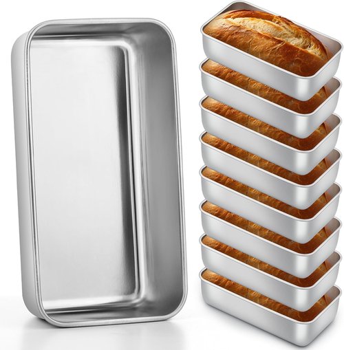 E-far Stainless Steel Loaf Pans - 8 Pack, 9x5 Inch Non-Toxic Bakeware for Bread & Meatloaf