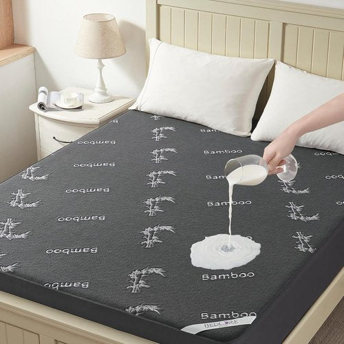 BEDLORE Twin Size Waterproof Mattress Protector - Soft Bamboo Viscose Fitted Cover | Breathable & Noiseless, Machine Washable (Gray)