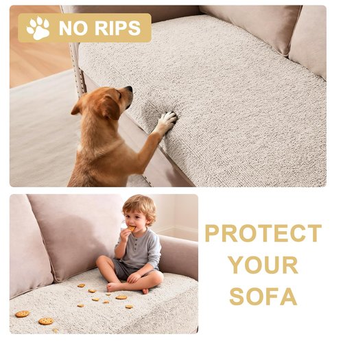 H.VERSAILTEX Non Slip Pet Couch Cover Chenille Dog Bed Protector Thick Soft Sofa Slipcover Pet Friendly Washable Couch Cushion Covers for Pets (30" x 70", Oatmeal)