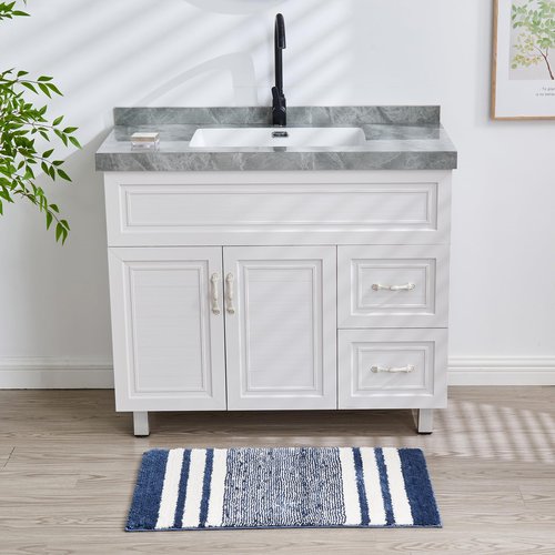 CozeCube Bath mats for Bathroom Non Slip, Fluffy Absorbent Microfiber Bath mat Washable, Aesthetic Bathroom Rugs, Small Navy Blue Striped Bath mat, Navy Blue, 24" x 16"