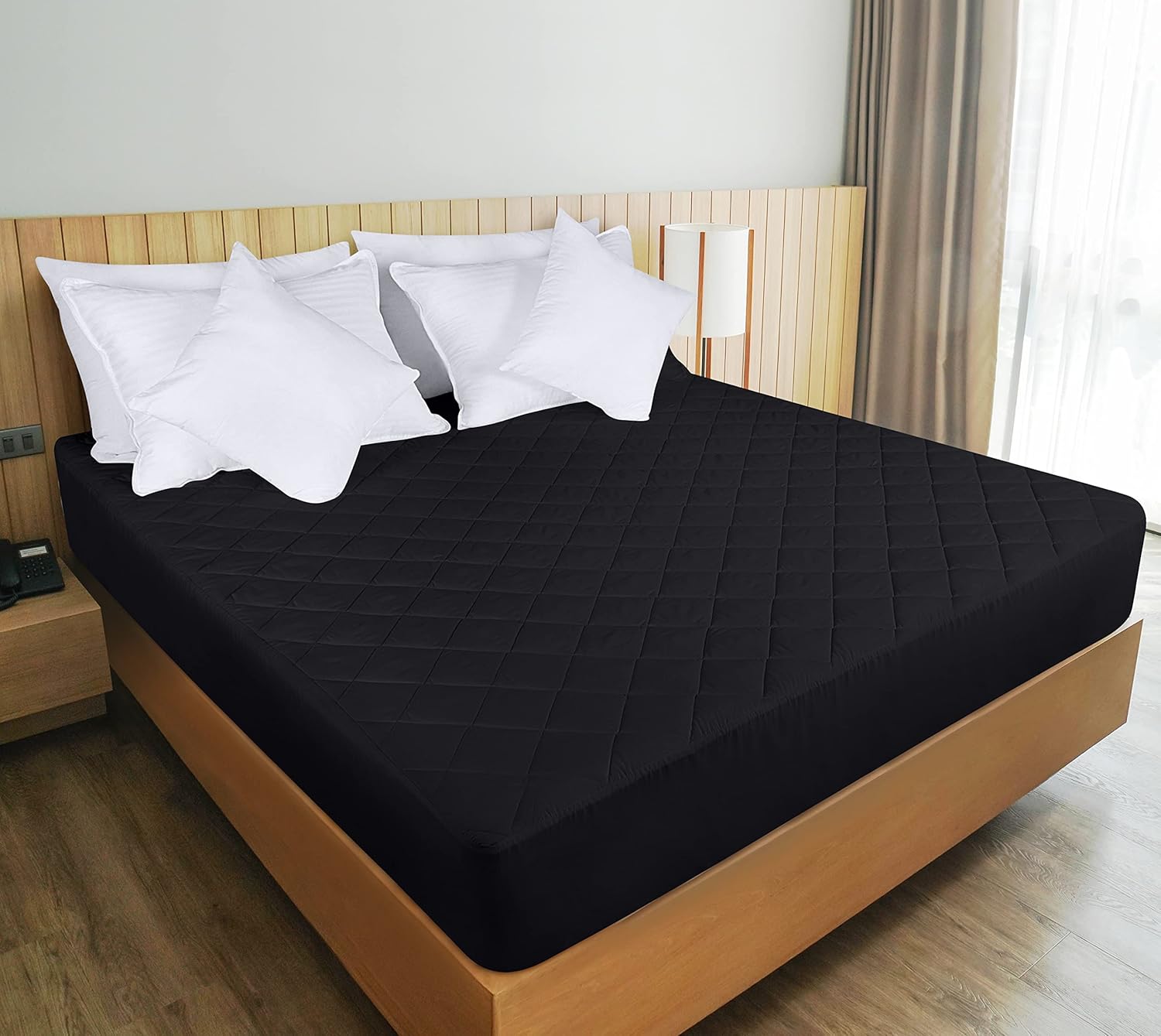 Utopia Bedding Quilted Fitted Mattress Pad - Twin Size Deep Pocket Protector | Machine Washable (Black)