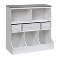Badger Basket Combo Toy Storage Organizer and Bookshelf - Kids Storage Unit with 3 Removable Baskets, Open Shelves, Top Display Surface - White/Gray
