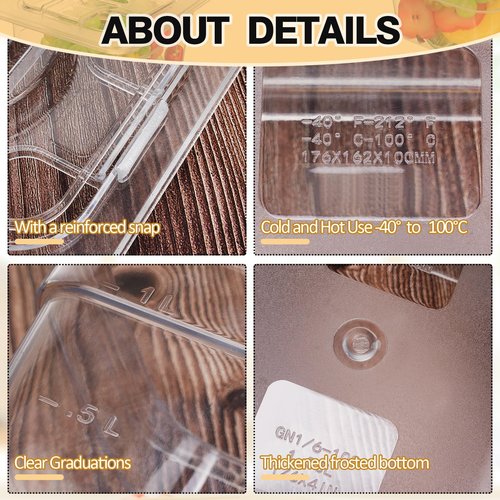 Geetery 12 Packs 4'' Deep Polycarbonate Food Pan with Lid 1/6 Size Stackable Plastic Pan Restaurant Food Storage Containers with Hinged Lids for Hotel Supplies (Clear)