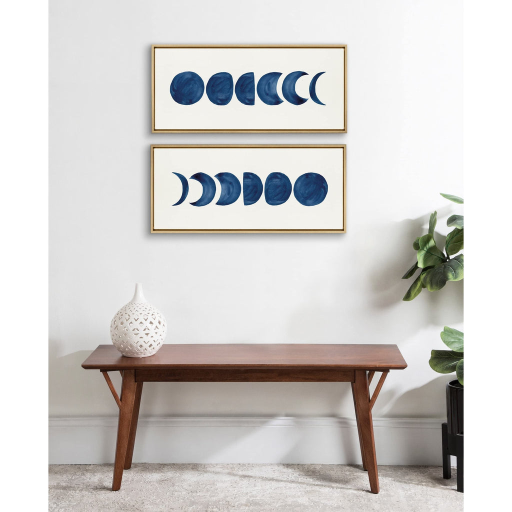 Kate and Laurel Sylvie Linear Moon Phases Framed Canvas Wall Art by Teju Reval of SnazzyHues; 18x40 Gold; Decorative Moon Art for Wall