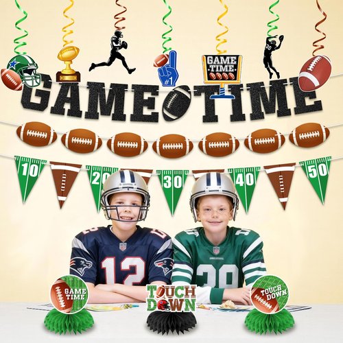 20Pcs Football Party Decorations Kit | Game Time Football Garland Banner Hanging Swirl Touch Down Honeycomb Centerpiece | Birthday & Tailgate Party Supplies