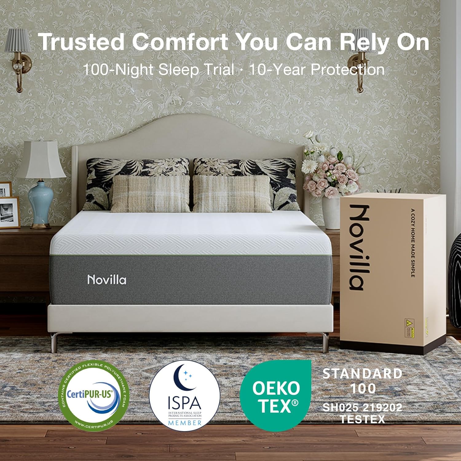 Novilla Bliss Queen Size Memory Foam Mattress - 10 Inch Cool-Touch Nylon Cover for Refreshing Sleep & Pain Relief