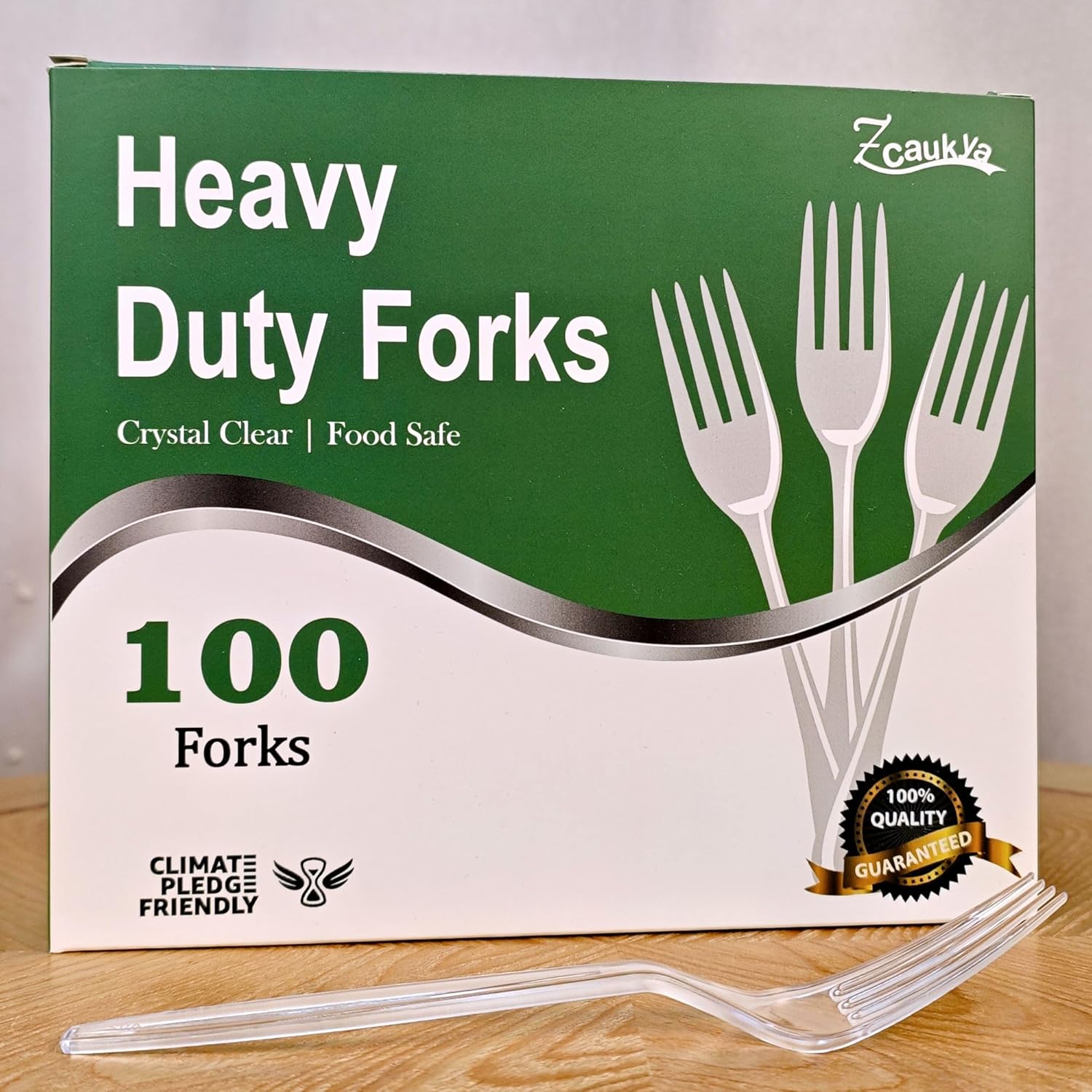 Zcaukya Disposable Plastic Forks Set - 100 Count Clear Heavy-Duty Utensils for Parties & Catering