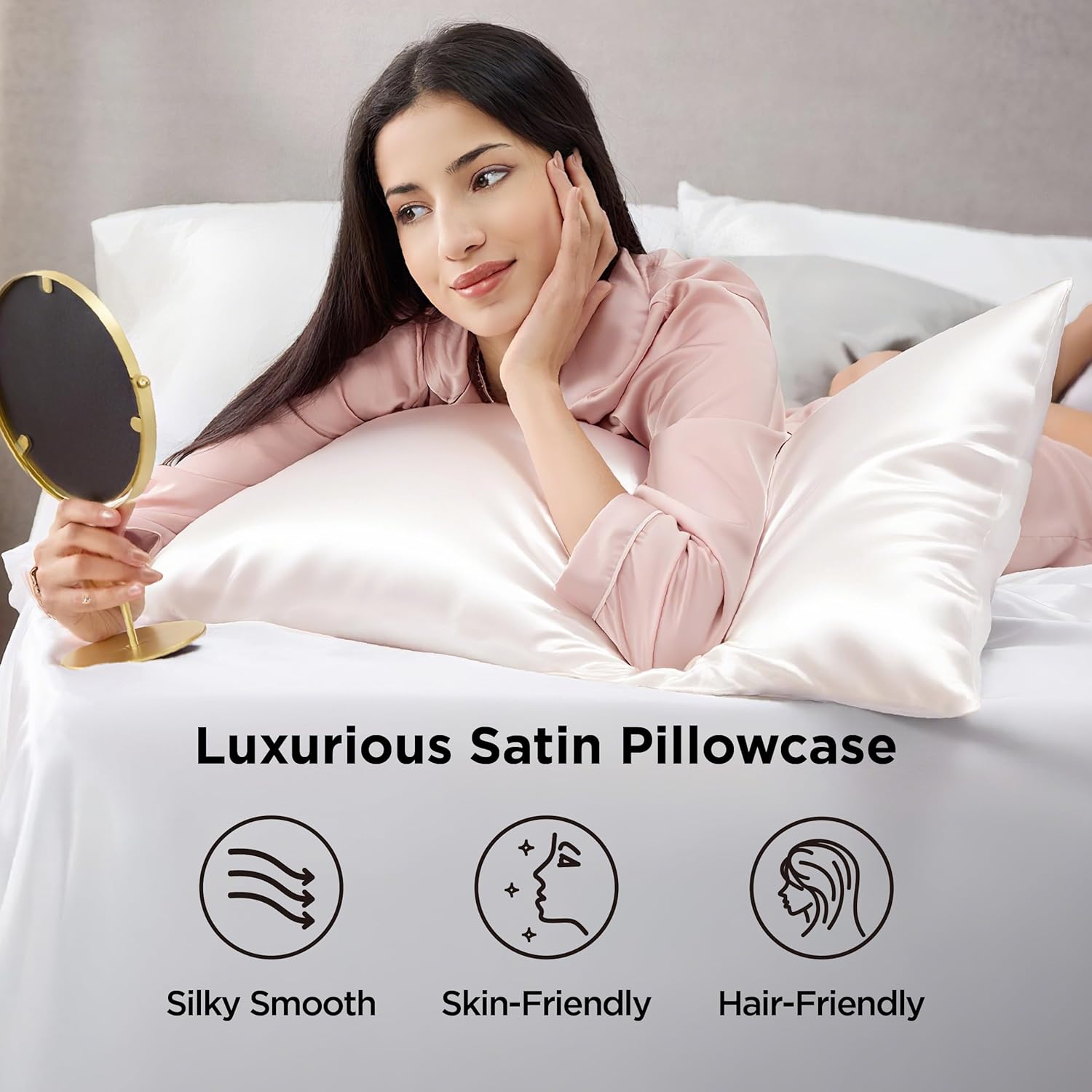 Bedsure Satin Pillowcase - Luxurious Ivory Silky Pillowcases for Hair & Skin | 20x30 Inches, 2-Pack