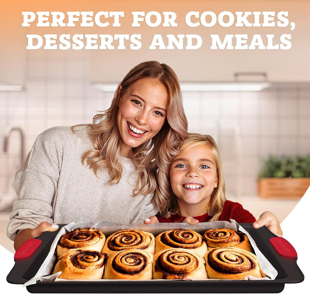 Premium Non-Stick Baking Sheets Set of 3 - Deluxe BPA-Free, Easy-Clean Racks with Silicone Handles | Perfect for Cookies and Pastries