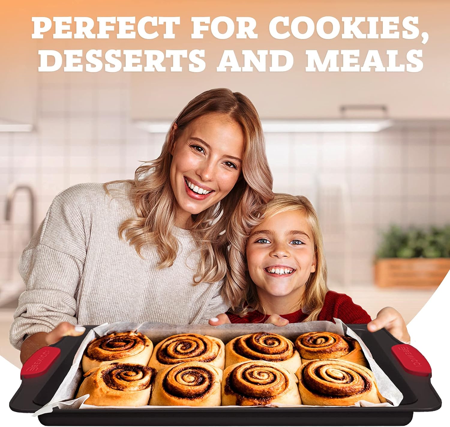 Premium Non-Stick Baking Sheets Set of 3 - Deluxe BPA-Free, Easy-Clean Racks with Silicone Handles | Perfect for Cookies and Pastries
