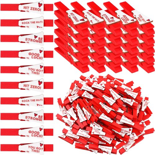 Hoolerry 100 Pcs Cheer Pins Spirit Clips 2.8" Wooden Cheerleading Pins for Backpack Cheer Clothespin Bulk Competition Mini Cheerleader Gift for Team Photo Picture Decoration(Red)