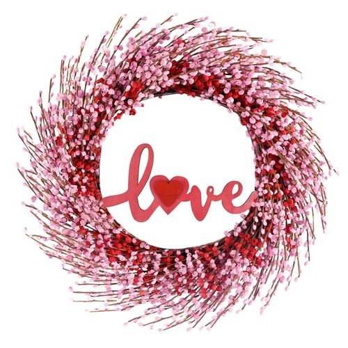 NAHUAA Pink Valentine Wreaths 20 Inch Berry Valentines Day Wreath Pink Wreaths for Front Door Heart Wreath with Sign Love for Spring Table Window Wedding Decor