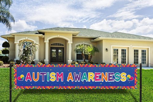 Nepnuser Autism Awareness Fence Banner - Love Needs No Words | Large 1.6 x 8.2 ft Outdoor Decoration
