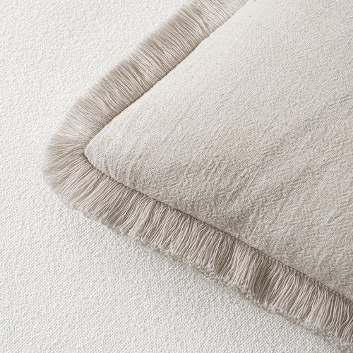 MIULEE Decorative Throw Pillow Covers - Set of 2 Neutral Beige Linen Fringe Cushions | 20x20 Inch Boho Farmhouse Decor