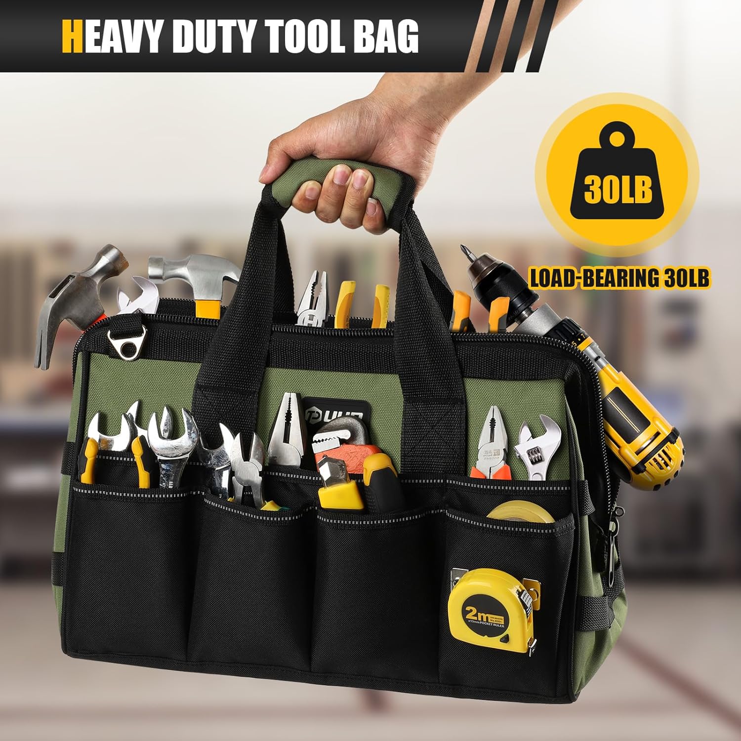 UUP Heavy Duty Tool Bag - 15-Inch, 16-Pocket Organizer with Soft Handle | Ideal for Storage & Gifts