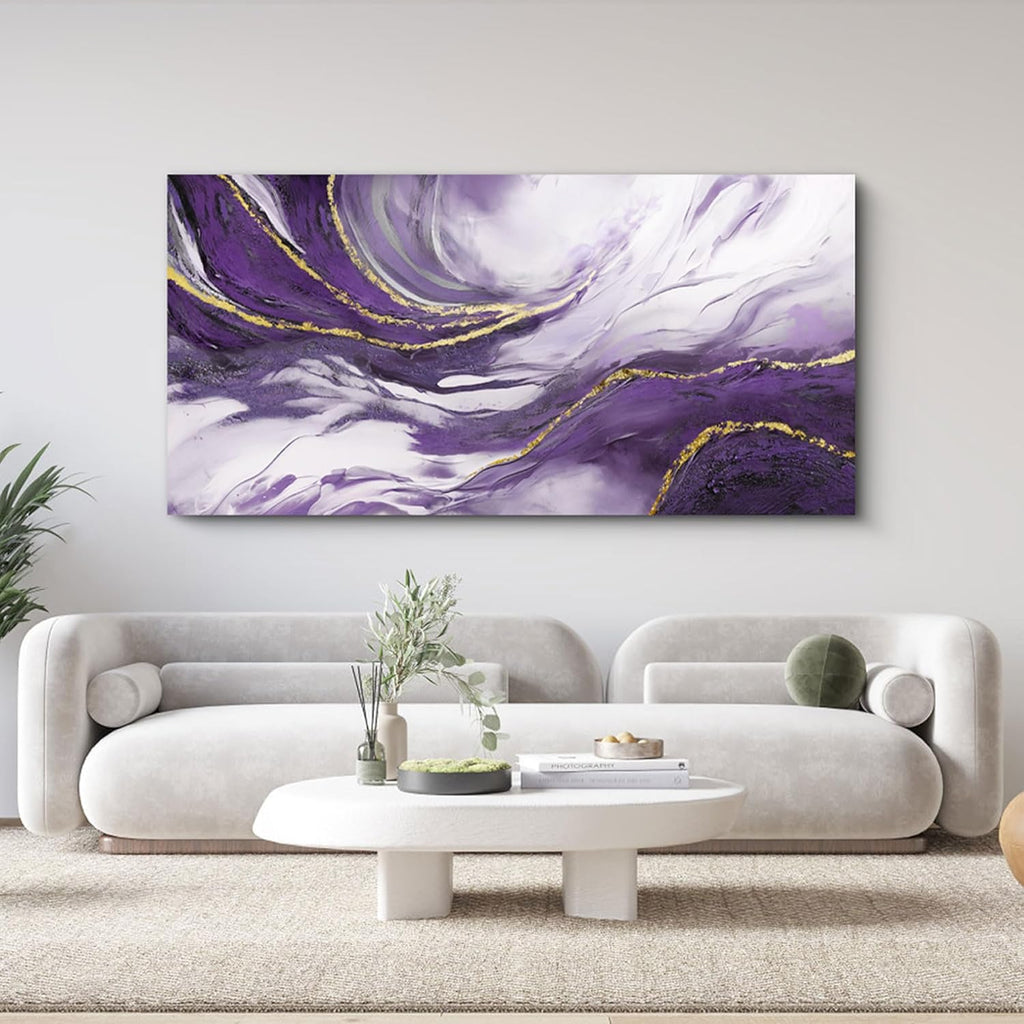 Yiijeah Large Wall Art - Purple and Gold Abstract Canvas Decor | Modern Framed Artwork for Living Room & Office