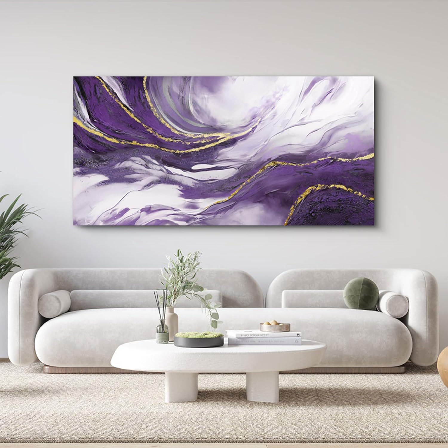 Yiijeah Large Wall Art - Purple and Gold Abstract Canvas Decor | Modern Framed Artwork for Living Room & Office