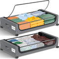 GoMaihe Under Bed Storage - 48L Rolling Containers with Lids for Shoes & Clothes | Grey 2-Pack