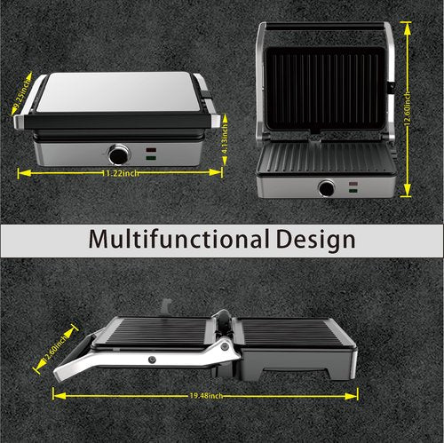 MUBENLIFE Panini Press, Electric Sandwich Press Grill, Open 180 Degrees, Electric Grill Indoor, Perfect for Grilling Sandwich, Steak, Burger, Adjustable Temperature Control, Non Stick Coating,GT60