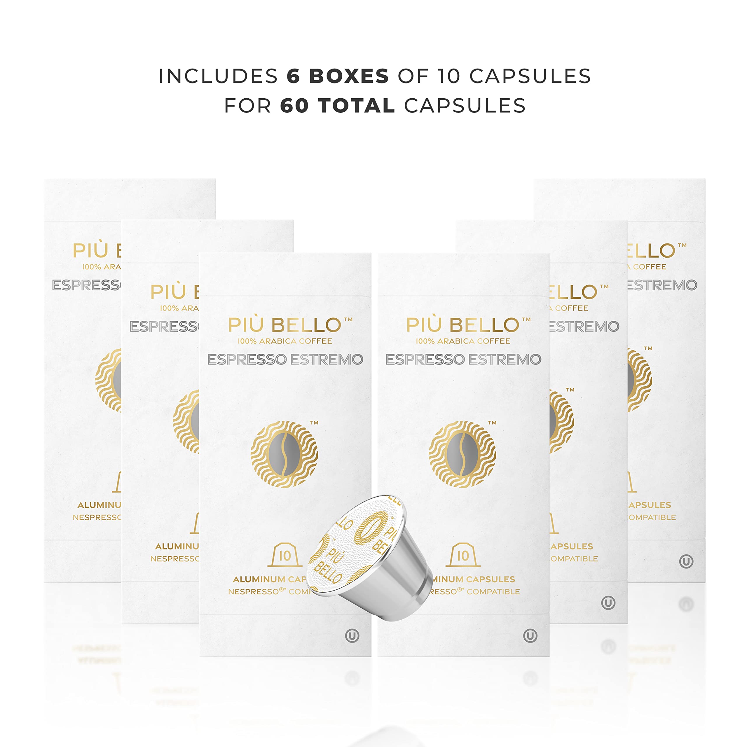 Piu Bello Espresso Estremo Coffee Pods – Espresso Coffee Pods for Nespresso Original Machines – Compatible Capsules Pack – Rich & Balanced Taste – Strong Italian Espresso Flavor – Kosher Certified (60 Count, Single Flavor)