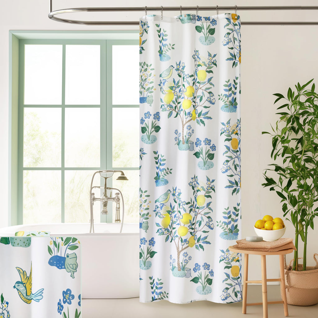 Small Stall Shower Curtain 36x72 for RV Camper Kids,Cute Fun Fruit Garden Floral Leaf Flower Decorative Fabric Half Size Narrow Shower Curtains for Walk in Stand Up Bathroom