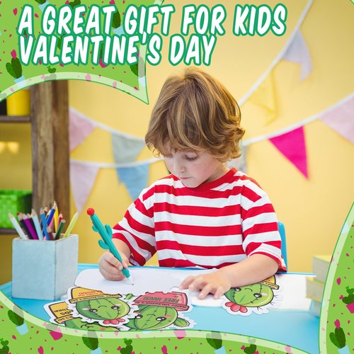 Sayglossy 24 Sets Funny Succulent Valentine's Day Card and Cactus Ballpoint Pen Set Valentine Exchanges Cards Succulent Gift Novelty Cactus Pens for Kids School Classroom Gift Exchanges