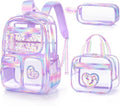 Fimibuke Clear Backpack - Heavy Duty PVC Transparent Bookbag for Girls | Includes Lunch Box & Pencil Case