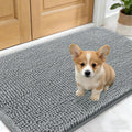OLANLY Dog Door Mat - Absorbent Non-Slip Chenille Mat for Muddy Paws | 24x16 Inches, Grey