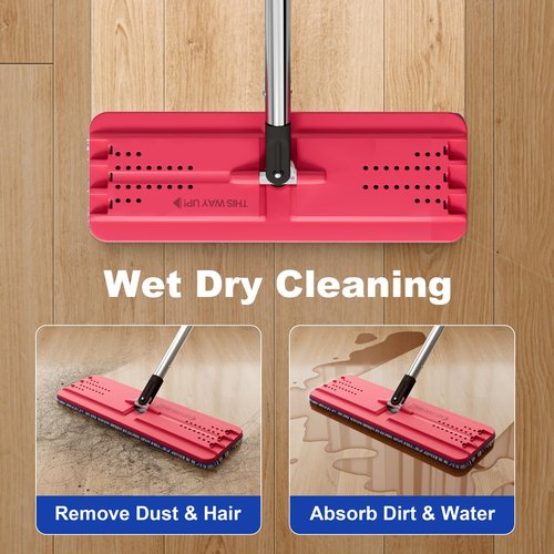 JOYMOOP Mop and Bucket with Wringer Set, Hands Free Flat Floor Mop and Bucket, with 4 Washable Microfiber Pads, Wet and Dry Use, Floor Cleaning System - Black+Red+Slate Blue
