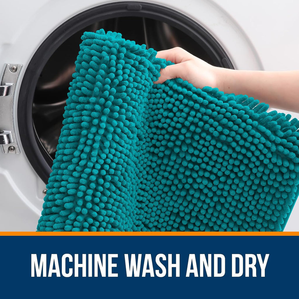 OLANLY Bathroom Runner Rugs - Soft Absorbent Chenille Bath Mats | Quick-Dry & Machine Washable - 59x24, Deep Lake