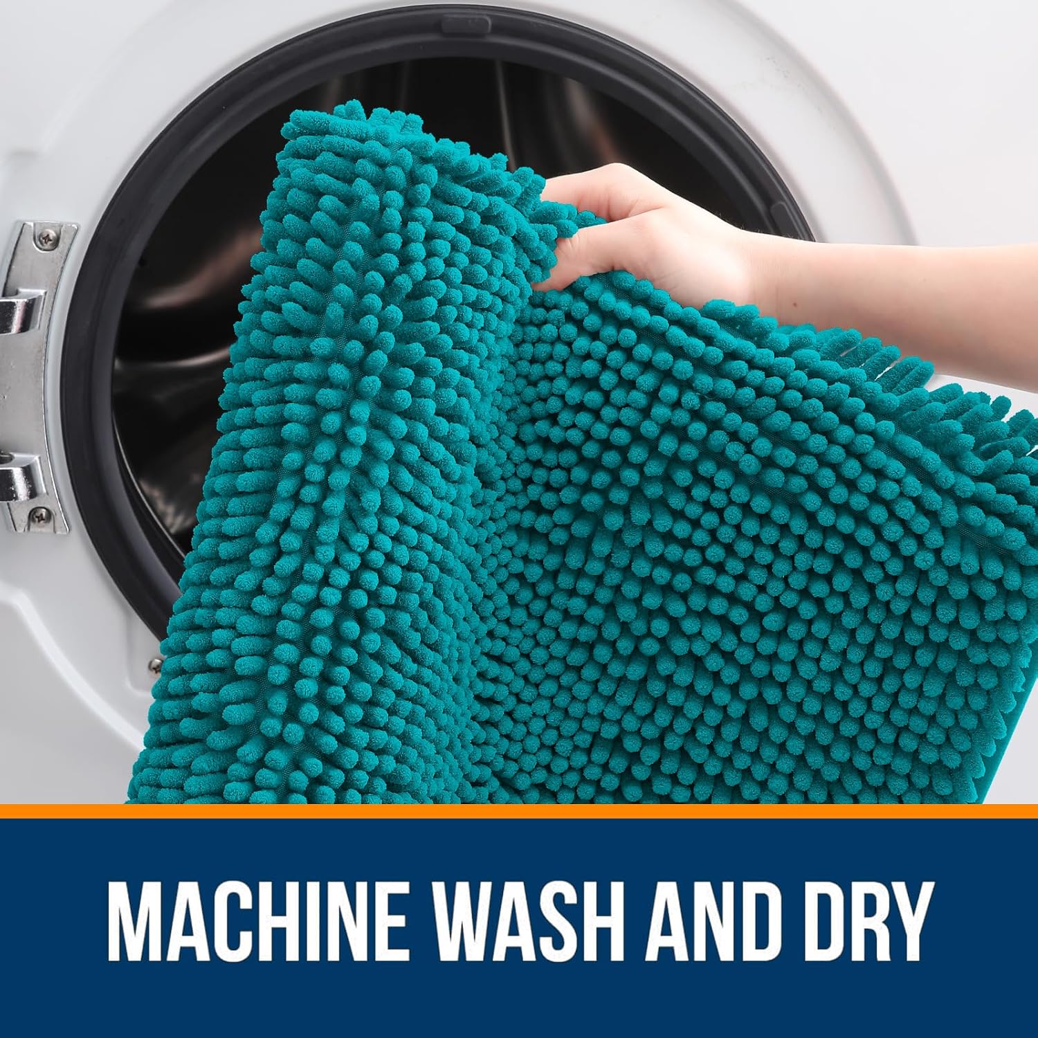 OLANLY Bathroom Runner Rugs - Soft Absorbent Chenille Bath Mats | Quick Dry, Machine Washable, 47x20, Deep Lake