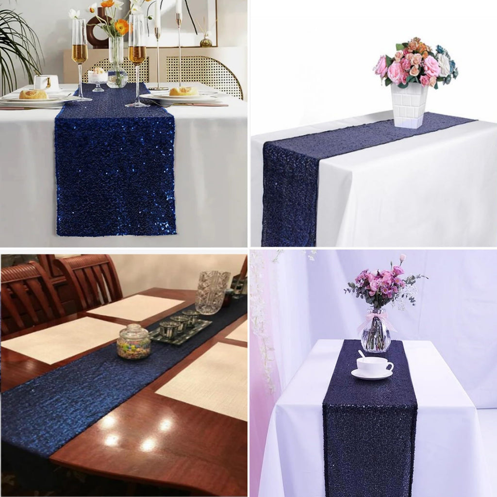 15 Pack Sequin Table Runner 12X108 Inch Royal Blue Table Runner Glitter Metallic Sequin Runner Holiday Table Runners for Wedding Engagement Birthday Party Bridal Baby Shower Graduations Supplies Decor