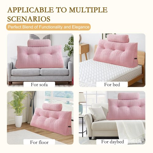 YOUR MOON Wedge Headboard Pillow Twin with 1 Pack Neck Roll Pillow, Triangular Wedge Backrest Pillows Headboard for Bed,Daybed,and Lounging, Large Bed Bolster Pillows,Pink