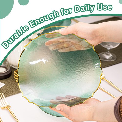 Lullaby 100pcs Translucent Green Plastic Plates with Gold Rim, Fancy Lace-Edged Disposable Plates include 50pcs Dinner Plate 10”, 50pcs Dessert Plate 7”, Perfect for Party, Wedding, Holiday