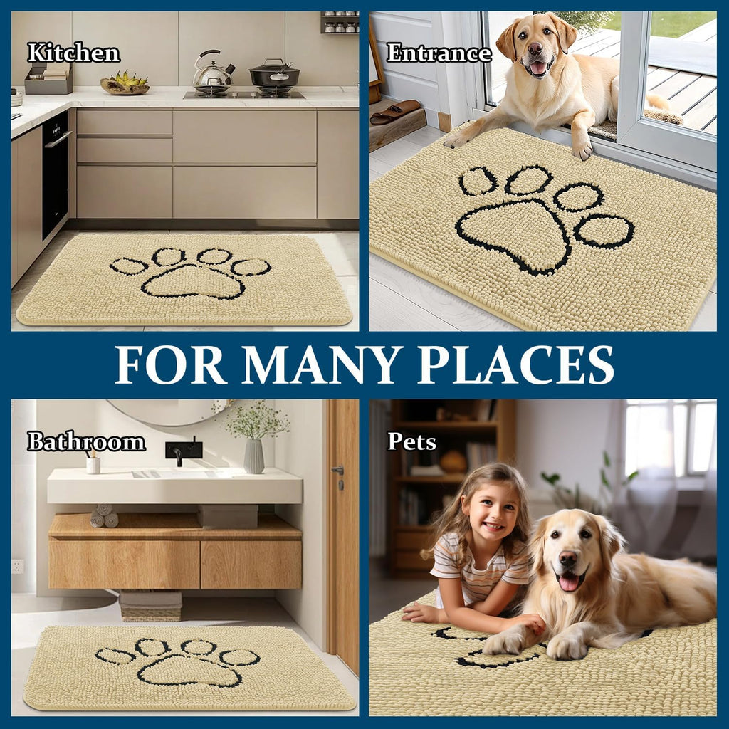 OLANLY Dog Door Mat - Absorbent Non-Slip Chenille for Muddy Paws | 48x30 Paw Print Design