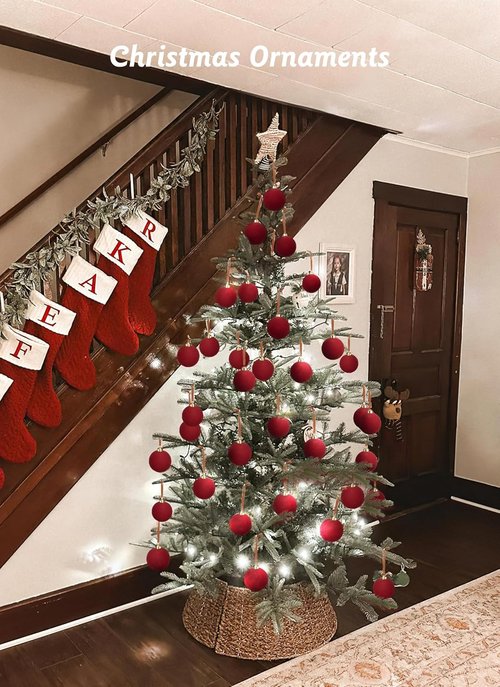 Brightown Red Velvet Christmas Ornaments - 15 Pcs 3.15 Inch Decorative Balls for Holiday Tree