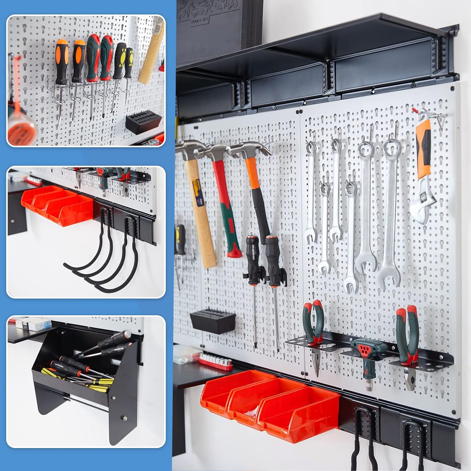 Ultrawall Pegboard Wall Organizer - 48x36 Inch Metal Storage Solution with 105 Utility Hooks & Overhead Shelf