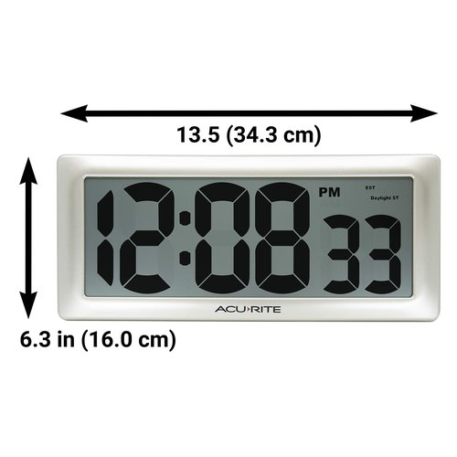 AcuRite 13.5” Large Digital Indoor Wall Clock with Intelli-Time Technology (75173M)